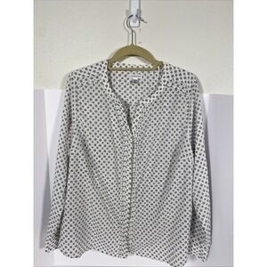 Croft & Barrow‎ Shirt Womens Plus 1X White Geometric Button Up Blouse V-neck R1